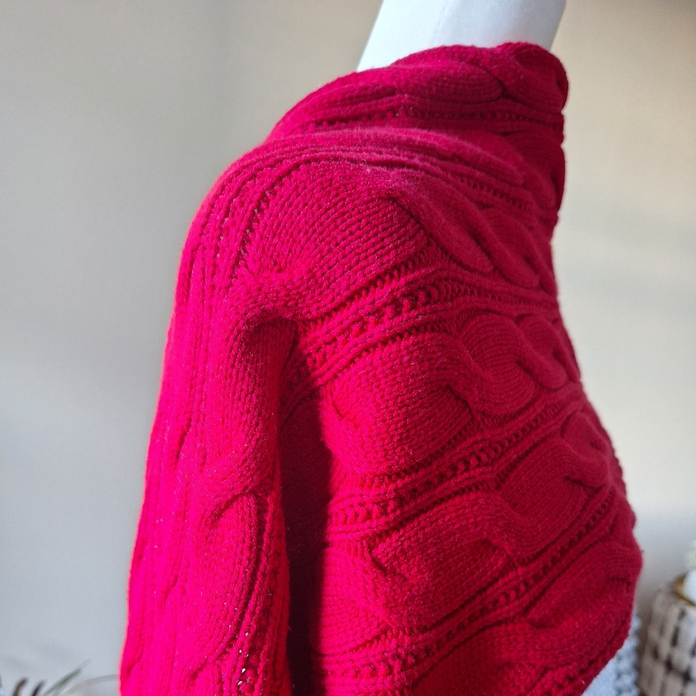 Lands End Red Cable Knit Scarf - Picture 2 of 9